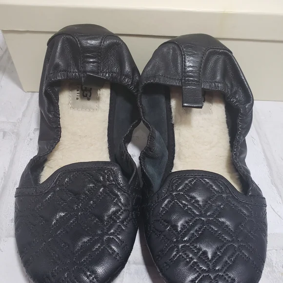 UGG Black Quilted Leather Slippers - Picture 7 of 9